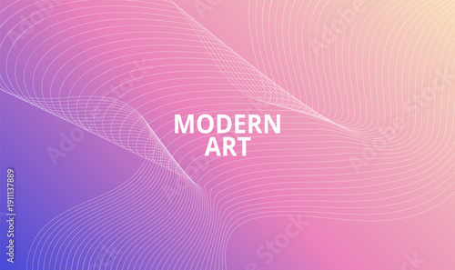 Abstract background featuring vibrant purple to pink gradient with subtle white flowing wave lines and centered text proclaiming modern art.