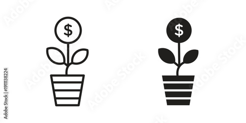 Investment tree icon. Line and Silhouette Icon Set.