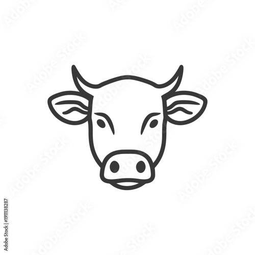 A simple black and white line drawing showing a cow head
