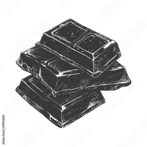 Stacked pieces of chocolate bar illustrated in a monochrome style