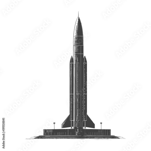 A large rocket is positioned on a launch pad ready for space travel