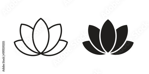 Lotus icon. Line and Silhouette Icon Set.