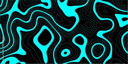 abstract neon cyan and black topographic background with fluid wavy lines organic liquid marble texture and dark style