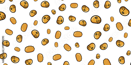 Cute smiling beans seamless pattern, adorable food illustration background