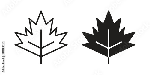 Maple leaf icon. Line and Silhouette Icon Set.