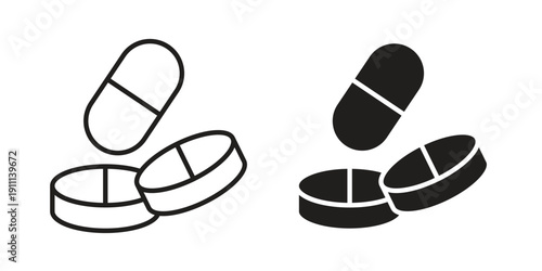 Medicine tablet icon. Line and Silhouette Icon Set.