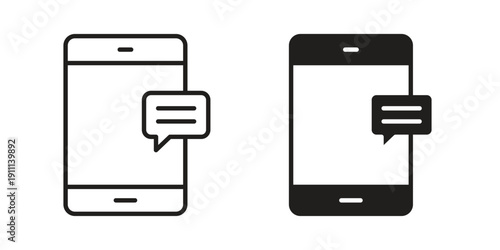 Mobile message notification icon. Line and Silhouette Icon Set.