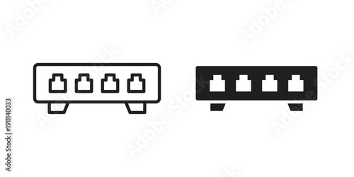Network switch icon. Line and Silhouette Icon Set.