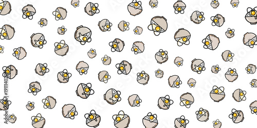 Collection of cartoon flowers scattered randomly across the image in a playful illustration style