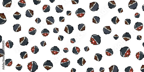 Randomly Scattered Dark and Red Sphere-like Shapes on a White Background
