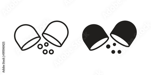 Open Capsule icon. Line and Silhouette Icon Set.