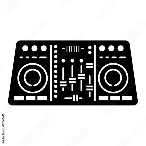 DJ mixer control panel in minimalist black and white design  