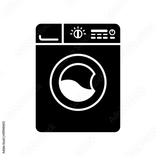 Washing machine icon in black silhouette on white background  
