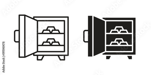 Open safe icon. Line and Silhouette Icon Set.