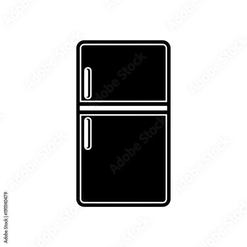 Black refrigerator with top and bottom compartments in minimalist style  