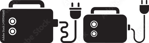 Toaster with Power Plug Icon, Representing Kitchen Appliances, Breakfast, and Electrical Devices
