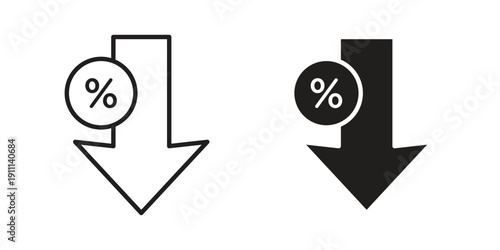 Percent down icon. Line and Silhouette Icon Set.
