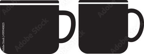 Simple Black Silhouette Icons of Coffee Mugs or Teacups, Perfect for Cafe, Kitchen, or Beverage Designs