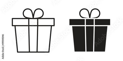 Present box icon. Line and Silhouette Icon Set.