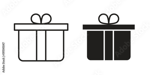 Present gift box icon. Line and Silhouette Icon Set.