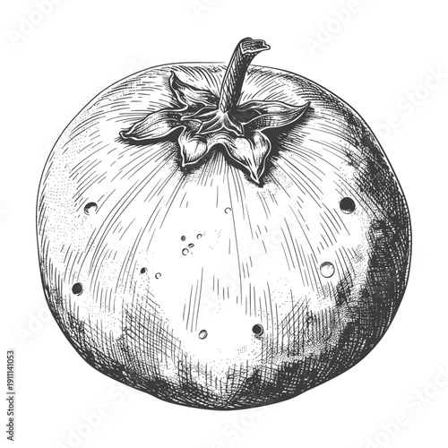Detailed vintage illustration of a fruit with blemishes and stem