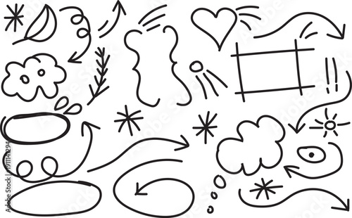 Hand drawn doodles and shapes collection creative illustrations