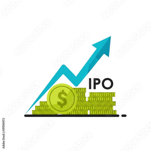 Increasing stock market investment growth isolated on transparent background.