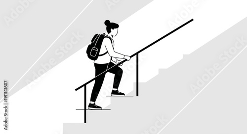 Person Climbing Stairs With Backpack Demonstrating Progress and Ambition