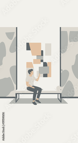 Person Contemplating Abstract Art Installation In Modern Gallery