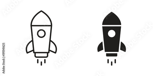 Rocket launch icon. Line and Silhouette Icon Set.