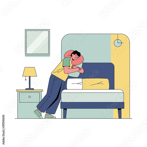 Person Embraces Pillow In Cozy Bedroom Scene