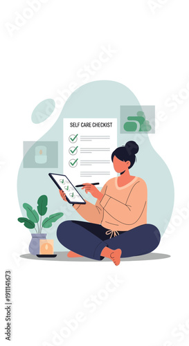 Person Engaged In Personal Wellness Routine Checking Off Self Care Tasks