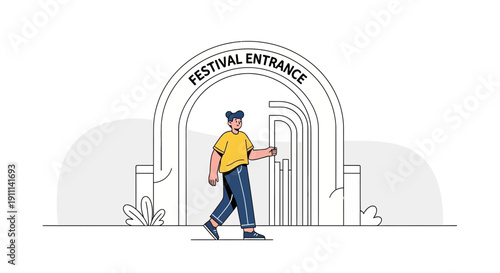 Person Entering Festival Entrance Gate On Sunny Day