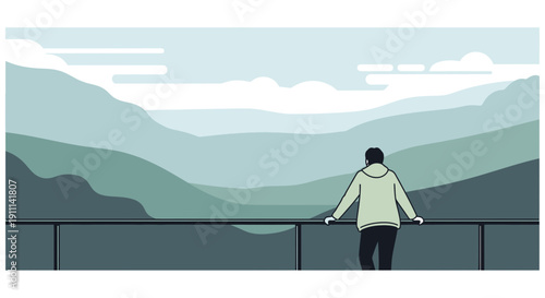 Person Gazing At Majestic Mountain Vista From Scenic Overlook