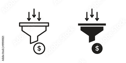 Sales funnel icon. Line and Silhouette Icon Set.