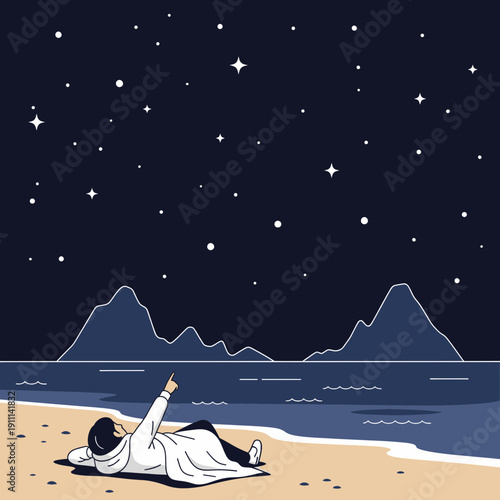 Person Gazing At The Vast Starry Night Sky Above The Serene Ocean