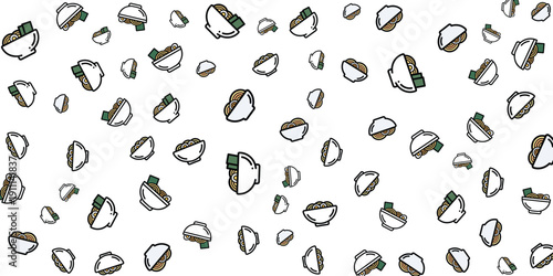 A playful pattern of delicious cartoon sushi rolls scattered across a clean white background