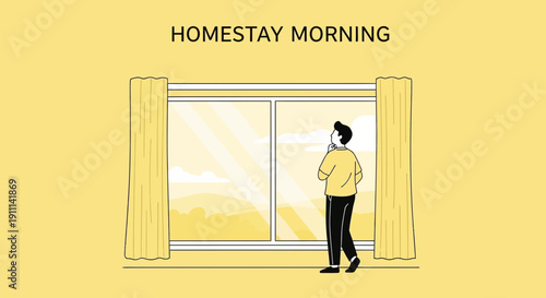 Person Gazing Out Homestay Window Sunrise Serenity Vacation Views