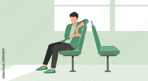 Person Sitting In Public Transport Waiting Room Interior Scene