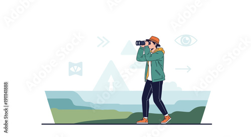 Person Gazing Through Binoculars At Distant Horizon