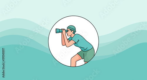 Person Gazing Through Binoculars Seeking Future Opportunities Discovery Adventure