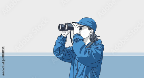 Person Gazing Through Binoculars To Observe Distant Horizons