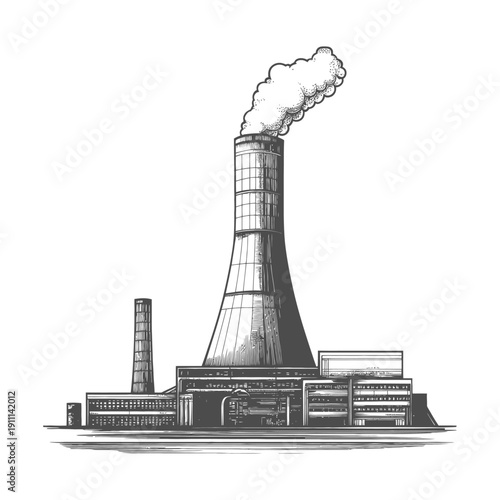 Depiction of a power plant emitting smoke into the atmosphere