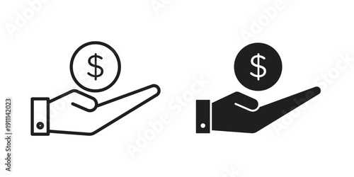 Saving icon. Line and Silhouette Icon Set.