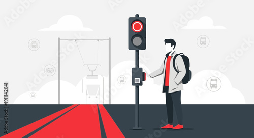 Person Waiting For Public Transport At Busy Urban Intersection