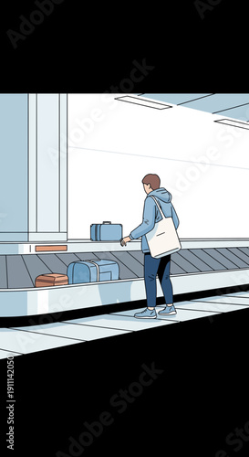 Person Waiting For Luggage At Baggage Claim Carousel