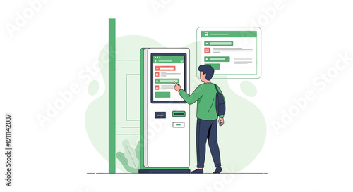 Person Interacting With Digital Kiosk For Information And Ticketing