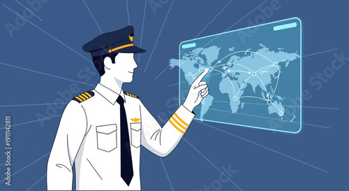 Pilot Navigating Global Flight Paths On Futuristic Digital Display