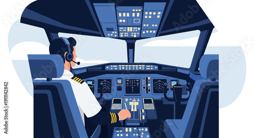 Pilot Operating Aircrafts Cockpit Advanced Technology Control Panel Aviation Flight