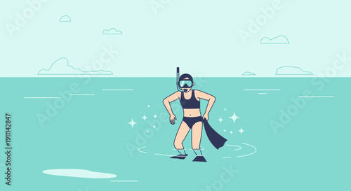 Ready For Ocean Adventure With Snorkel Gear And Fins